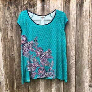 Soma Teal Paisley Floral Cap Sleeve Loungewear Tunic Medium